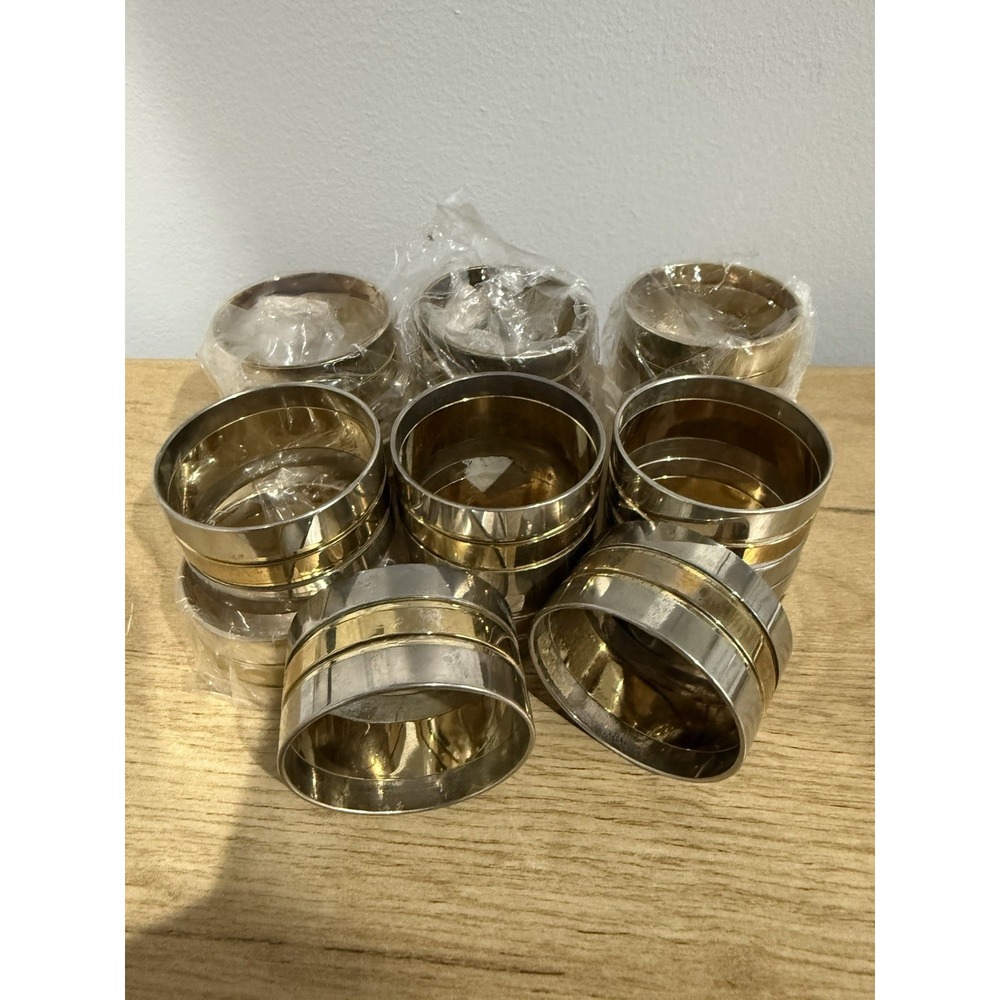 Set Of 14‎ Napkin Ring Holders Modern Metal Brass And Gold Toned
